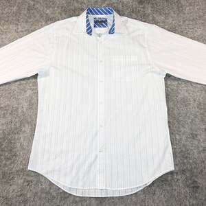 Johnston & Murphy Men's Blue Striped Tailored Fit Short-Sleeve Button-Up Shirt